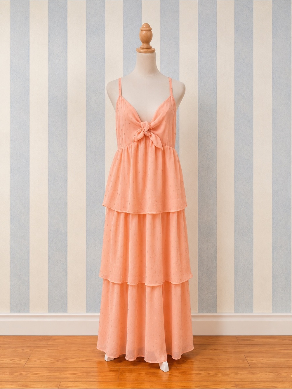 Peach Tiered Maxi Dress with Front Tie